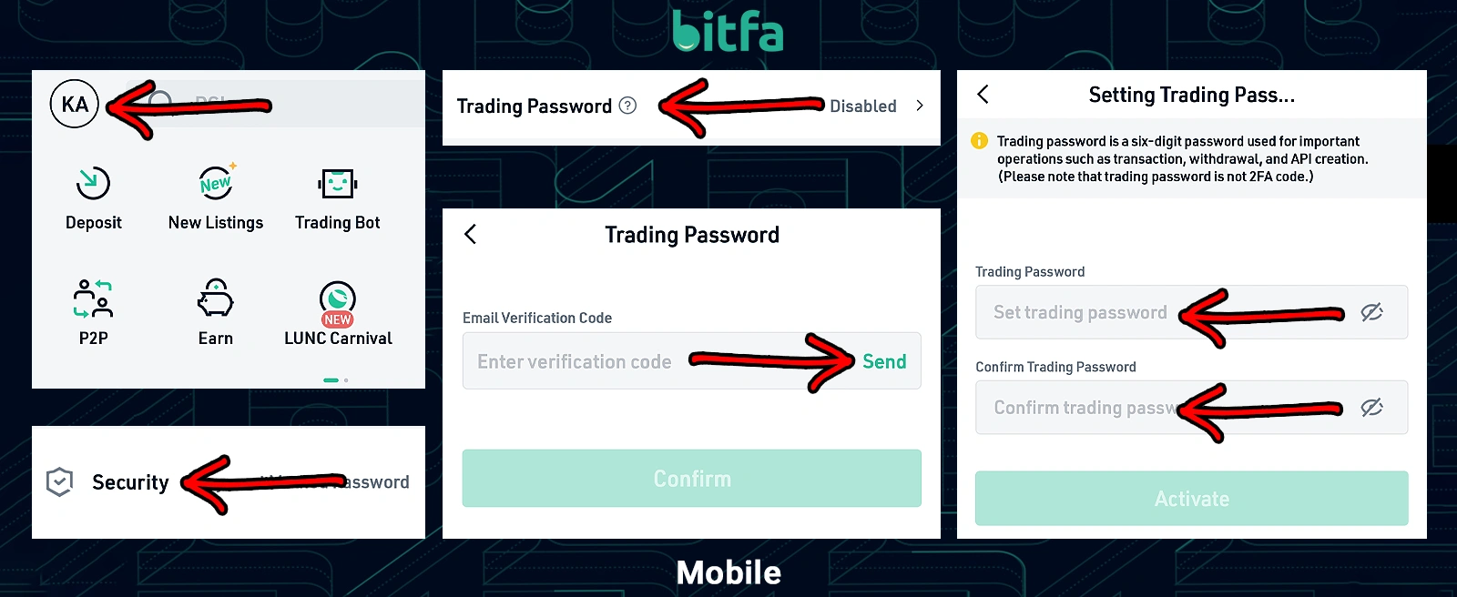 فعالسازی Trading Password کوکوین در موبایل